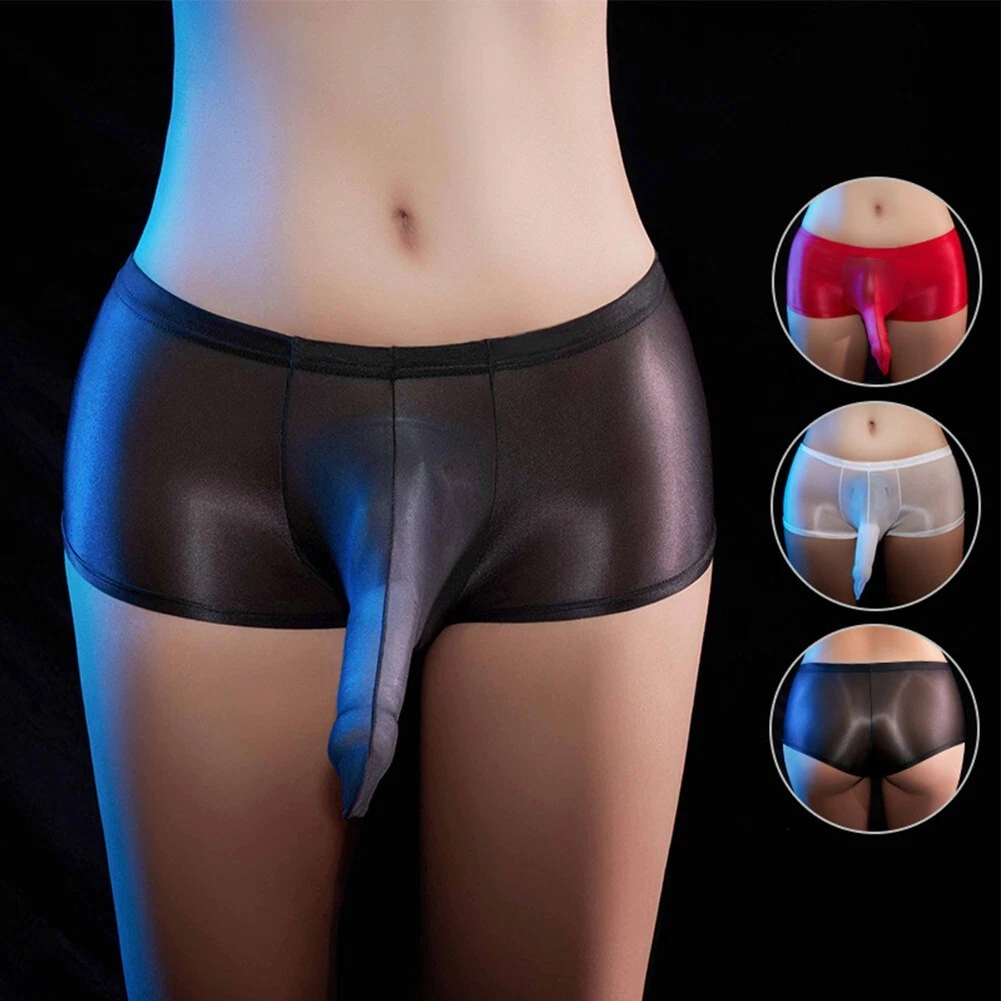 Men Underpants Long Sheath Low Rise Panties Porn Pouch Sheer Solid Color