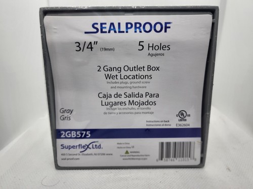 2-Gang 3/4" 5 Holes Weatherproof Exterior Electrical Outlet Rectangular 2GB575 - Picture 1 of 4