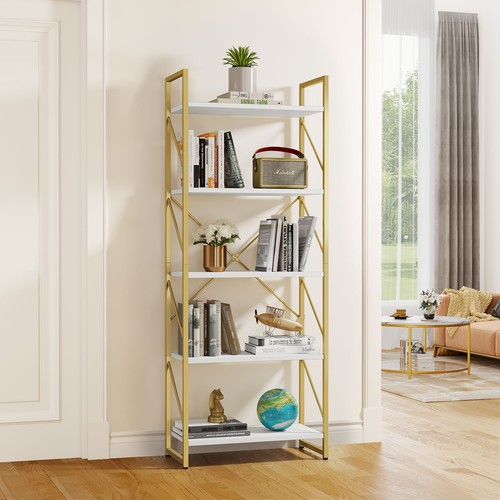 5 Tier Industrial Bookshelf Bookcase Plant Stand Storage Rack with Metal Frame - Picture 25 of 26