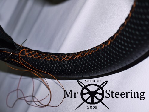 FITS FIAT 500 2007+ PERFORATED LEATHER STEERING WHEEL COVER ORANGE DOUBLE STITCH - Picture 2 of 4