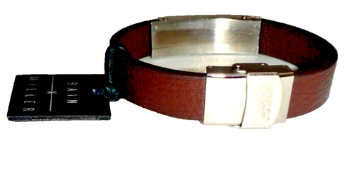 BAIN WILLER Men Silver Stainless Steel & Brown Genuine Leather Bracelet - Picture 4 of 8