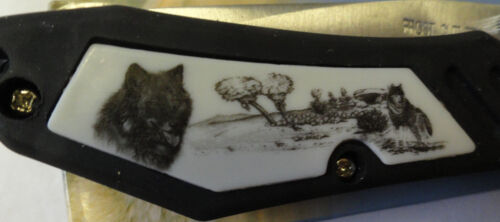 Executive Wildlife Series "Wolf" Pocket Knife Scrimshaw - Picture 3 of 5