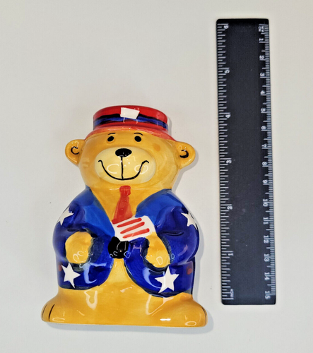 Patriotic Teddy Bear Ceramic Bank 4th of July USA Tiered Tray Americana Decor - Picture 2 of 7