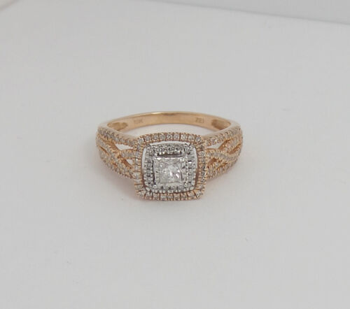 1/2CT Natural Diamond Halo Frame Engagement Wedding Bridal Ring 10K Rose Gold - Picture 7 of 12