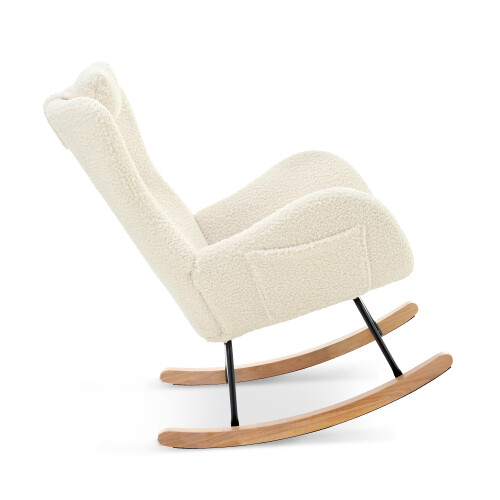Beige Rocking Chair Nursery Teddy Upholstered Rocker Glider Chair Living Room - Picture 4 of 15