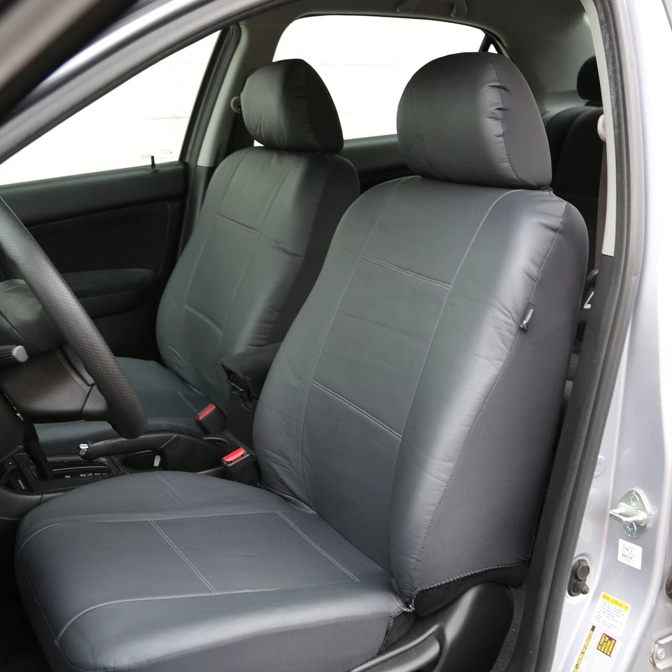 Fundas de asiento de auto de cuero PU de ajuste universal FH Group 3 filas - 7 plazas gris liso Foto 3 de 4