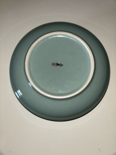 Signierte Vintage koreanische Seladon Porzellan Kranich Motiv Reisschalen, 2er Set - Bild 6 von 9