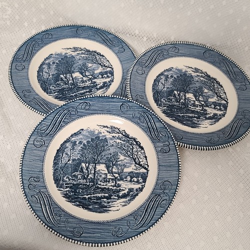 Vintage ROYAL CHINA USA Currier & Ives The Old Grist Mill Set of 3 Dinner Plates - Picture 3 of 6