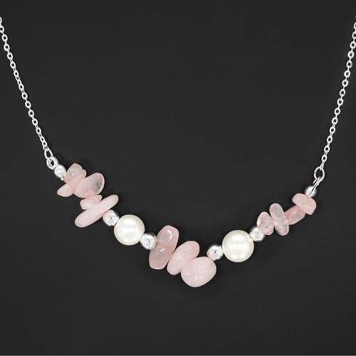 Equilibrium Gem Stone Silver Plated Pearl Rose Quartz Necklace - Picture 4 of 4
