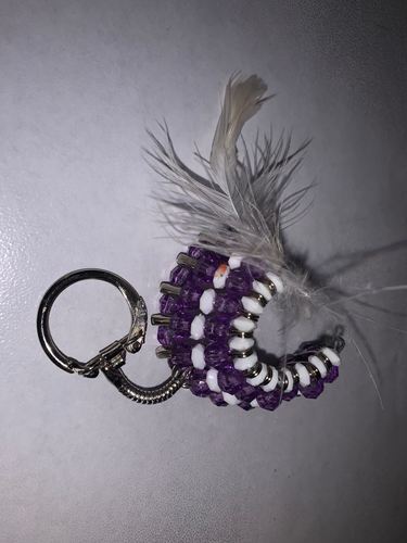 PURPLE WHITE BEADED INDIAN STYLE PENDANT KEYCHAIN