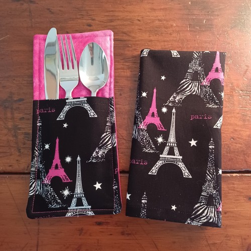 PARIS EIFFEL TOWER Cloth Napkins with Utensil Holder | Paris Place Setting - Picture 6 of 8