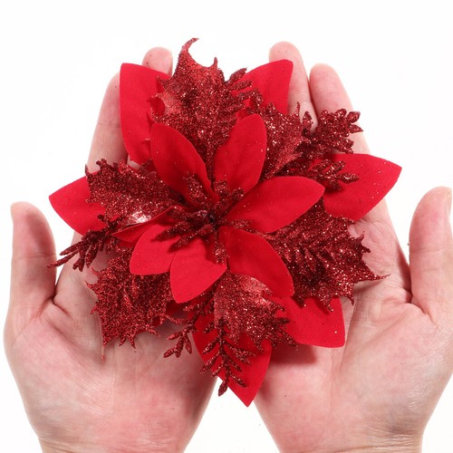 12pcs Christmas Glitter Artificial Flowers Christmas Tree Flowers Ornaments - Bild 6 von 14