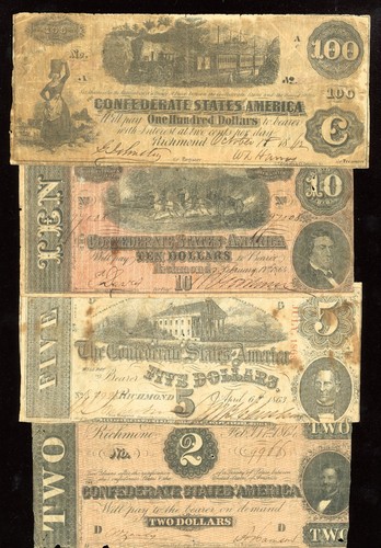 Set of $100 $10 $5 $2 Confederate States of America Notes - Picture 1 of 2