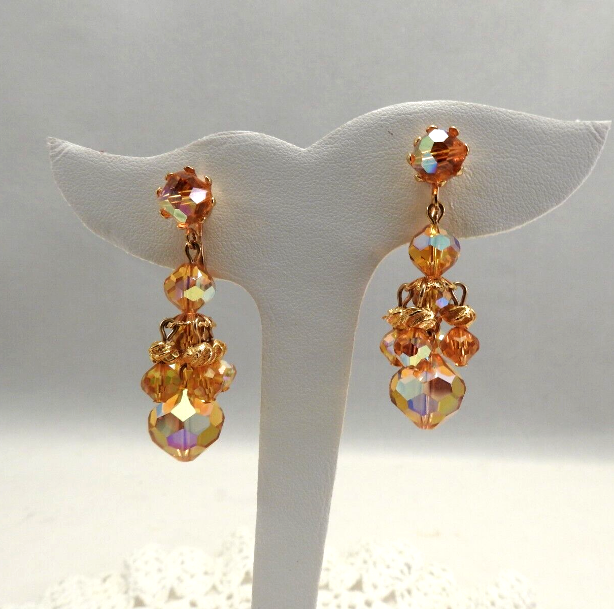 Vnt Colorful Aurora Borealis Crystal Chandelier Drop Dangle Clip on Earrings