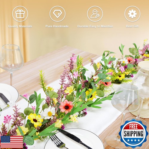 6.5 ft Artificial Wildflower Garland Wisteria Lavender Garland Daisy and Lave - Picture 4 of 5