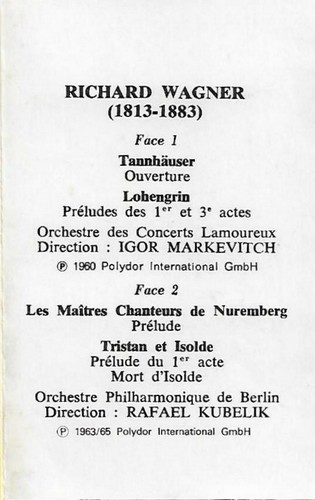 Richard Wagner Ouvertures et Préludes CASSETTE ALBUM Kubelik Berlin Philharmonic - Picture 3 of 8