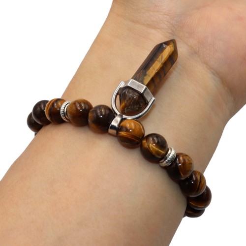8mm Lava Tiger Eye Stone Pendant Mala Bracelet 7.5 inches Unisex Meditation Gift - Picture 18 of 25