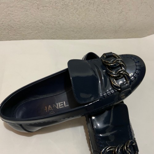 CHANEL Mocassins Patent Loafers Blue Navy  size 36 retail  $875 - Picture 5 of 18