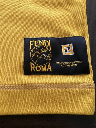 FENDI ROMA Yellow Mesh Jersey Shirt Mens Large Short Sleeve F Logo T-shirt - Picture 2 of 15