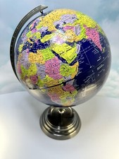 Vintage GlobeMaster World Globe Silver Tone Metal Stand Rotates/Spins USA Made