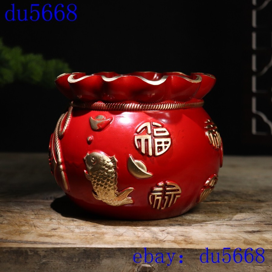 China Dinastía Bronce Puro Oro Riqueza Propicia Pez Patrón Fukubukuro Estatua