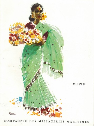 1968 - Menu  à Bord 1ère Classe - Compagnie  Maritime - Inde - J.Laborde - Picture 1 of 2