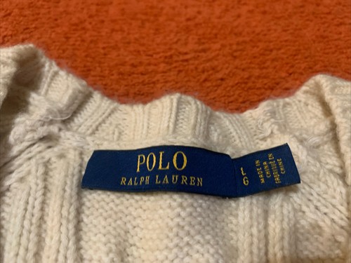 Womens Polo Ralph Lauren Long Cable Knit Cotton White Sweater size L - Picture 2 of 3