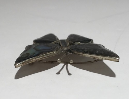 Abalone Butterfly Brooch Pin Alpaca Mexico Silver Vintage Jewelry 1.5x 1 5/8” - Picture 7 of 13