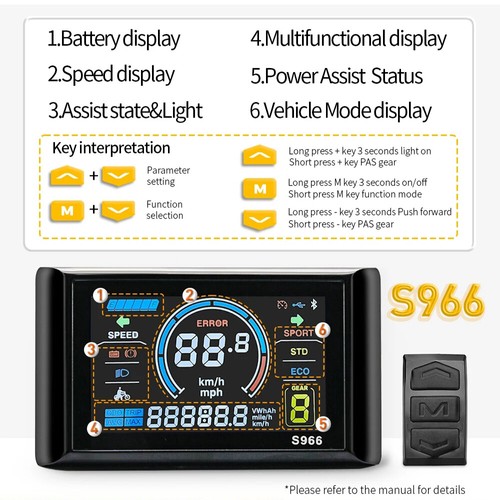 Ebike 24V 36V 48V 17A-30A Controlador de onda sinusoidal de 3 modos 6+S966 Kit de pantalla LCD SUK - Imagen 8 de 22