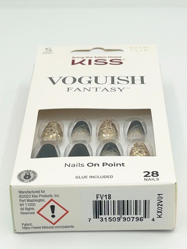 Kiss Glue-On Nails, Shiny Jet Black & Gold Glitter, Short Length 90796 - Picture 8 of 9