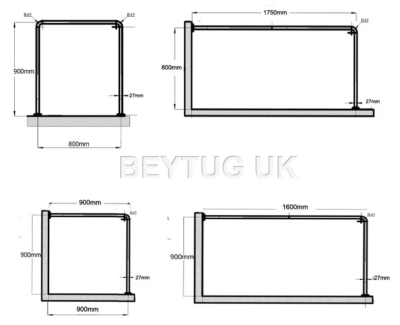 Shower Curtain Rail/Rod, Corner or U Shape, Ceiling Mount, Hooks/Rings included - Image 3 of 4