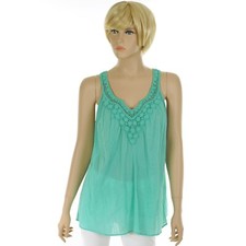 CHAPS by Ralph Lauren WOMEN'S MEDIUM Sleeveless GREEN CROCHET NECK Swing TOP