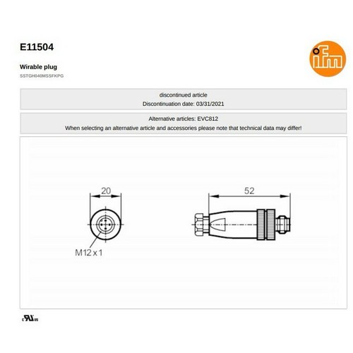Ifm E11504 M12 Wireable Plug 4P Male Straight Screw Terminals 0.75mm2 002168 - Picture 5 of 7
