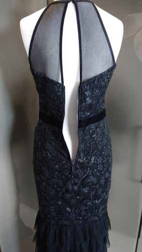 Lipsy VIP Long Black Sequin Lace Evening Dress 12 Formal Cruise Gothic Layered - Picture 9 of 21