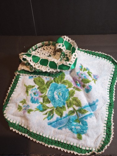VTG Grannycore Granny made Clothespin Bag Floral Lace Crocheted Blue Green BOHO - Bild 6 von 6