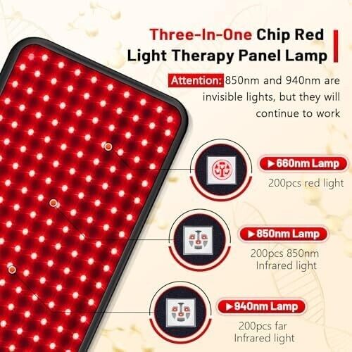 Red Light Infrared Therapy Lamp for Face Body, 3 in 1 Chip 660 850 940 nm Stand - Bild 3 von 7