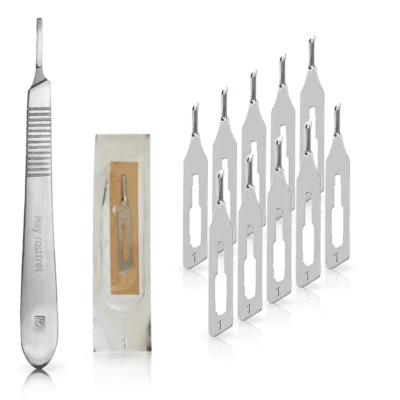 MAY Set 10 x Hohlmeißelklingen Figur 1+1 x Skalpellhalter flacher Griff | Edelstahl