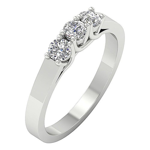 Three Stone Anniversary Ring VS1 F 0.60 Carat Lab Grown Diamond 14K Yellow Gold - Picture 2 of 8