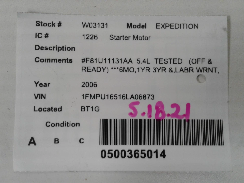 Used Starter Motor fits: 2006 Ford Expedition  Grade A - Image 3 of 4