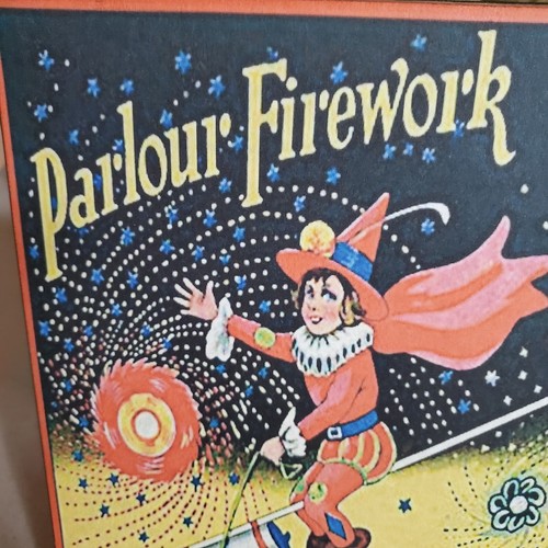CUTE VINTAGE ANTIQUE PRIMITIVE STYLE AMERICA PARLOUR KID RIDES ON FIREWORKS SIGN - Picture 7 of 12