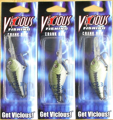 (3) Vicious 2.3 Rattling 2'' Crankbaits 3/8 Oz Baby Bass Brand New In Pack