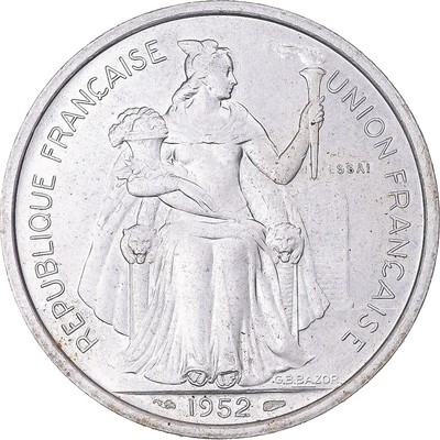 [#344283] Coin, FRENCH OCEANIA, 5 Francs, 1952, Paris, ESSAI, MS, Aluminum, KM:E
