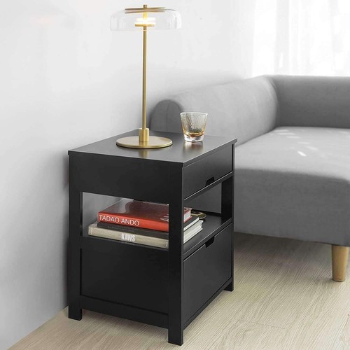 Black Bedside Table with 2 Drawers - Picture 5 of 8