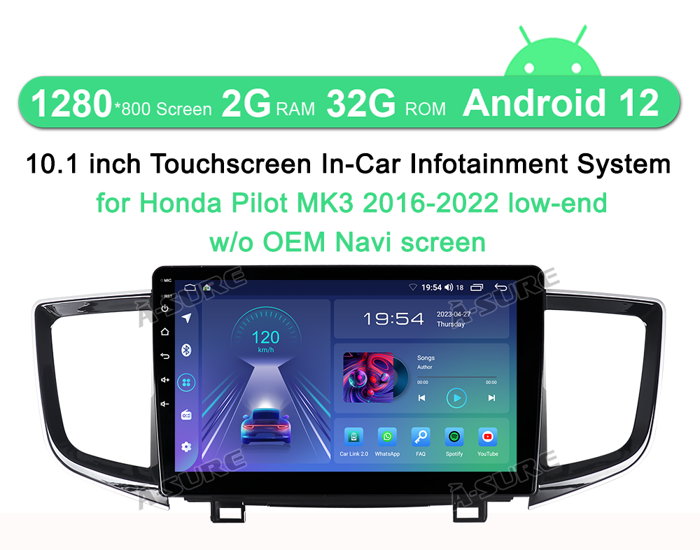 For 20162022 Honda Pilot Apple Carplay Radio Android 13.0 GPS Navi