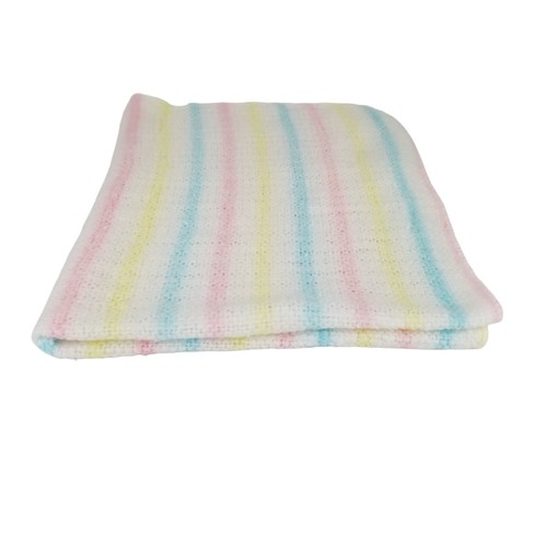 Vintage Cannon Mills Woven Acrylic Baby Blanket Pastel Stripes Thermal 33" x 26" - Picture 2 of 5