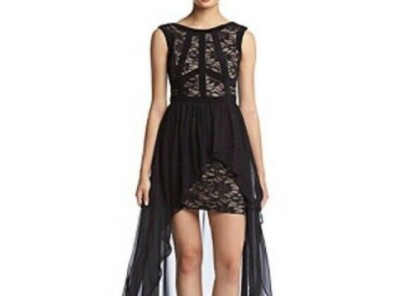 Women Morgan & Co Black Lace High Low Formal Prom Homecoming Dress Size 3/4