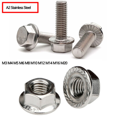 Flanged Hexagon Head Bolts Flange Hex Screws / Nuts A2 Stainless Steel Serrated