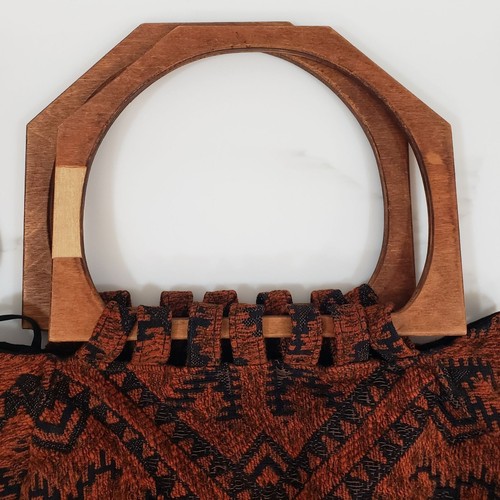 VTG Tapestry Handbag & Coin Purse Set Wooden Handle Boho Hippie Retro 70s - Picture 6 of 12