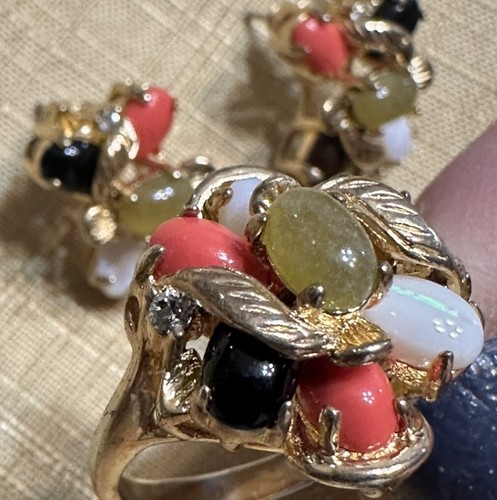 Yellow Gold Plated Gemstone and Crystal Cluster Ring And Earring Set Size 7 - Picture 7 of 11