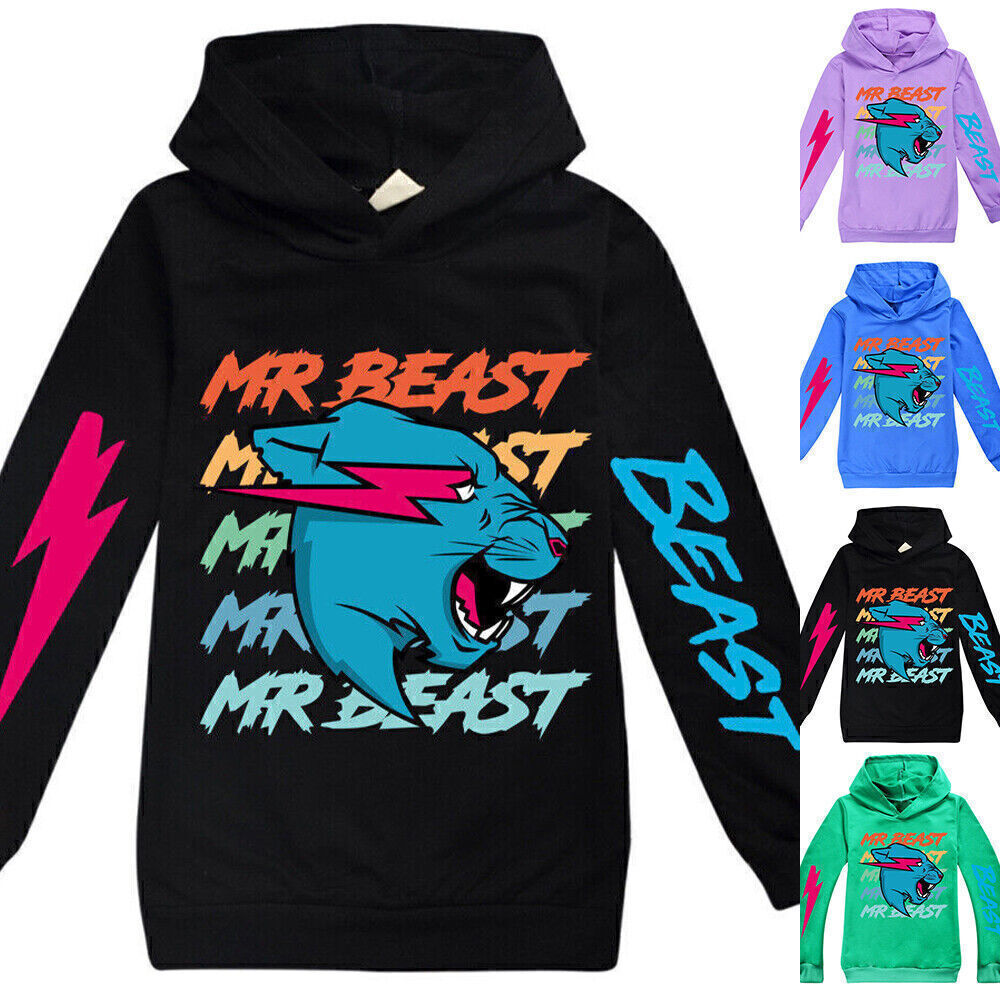 Mr-Beast Tier Kapuzenpullover Kinder Mädchen Jungen Langarm Sweatshirt Hoodie